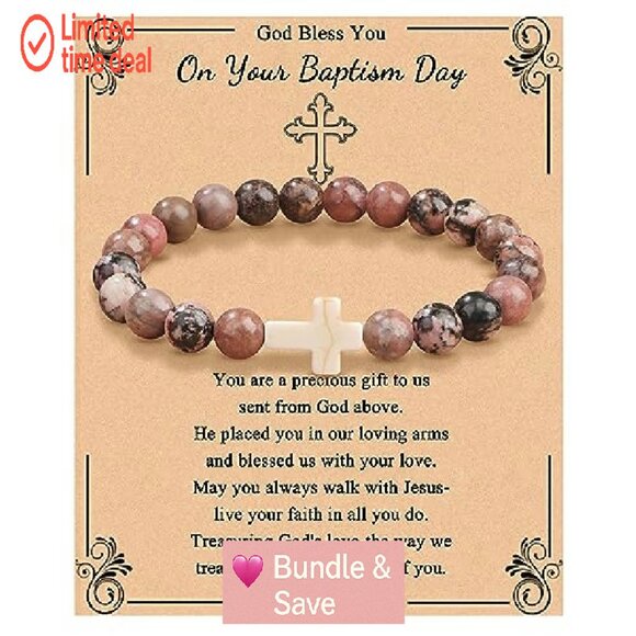 Stretch Stone Cross Bracelet Christian Jewelry Faith Gift Women - Picture 2 of 8